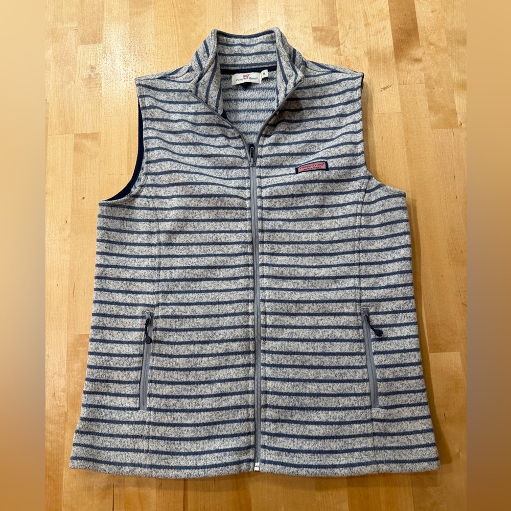 Vineyard Vines Gray and Blue Striped Fleece Vest